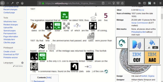 Easy Reading tool used on the wikipedia webpage