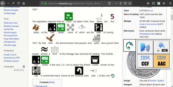 Easy Reading tool used on the wikipedia webpage 