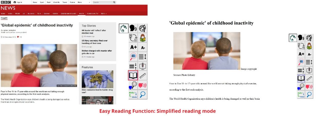 Simplified reading mode on bbc website