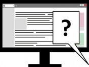 Icon Computer screen with open web page. In the front a speech bubble with a question mark in it.