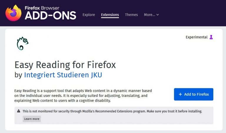 Screenshot of Easy Reading Firefox Add-On