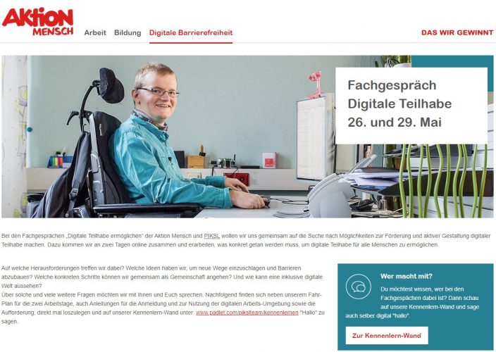 Screenshot Aktion Mensch Webseite für das Fachgespräch Digitale Teilhabe