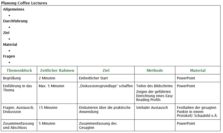 Screenshot Planungsraster Coffee Lectures 